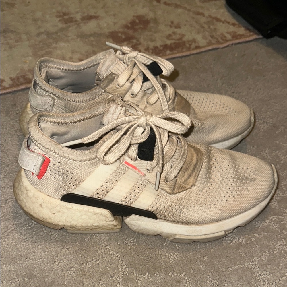 Adidas Kids Beige and Black Sneakers size 8.5